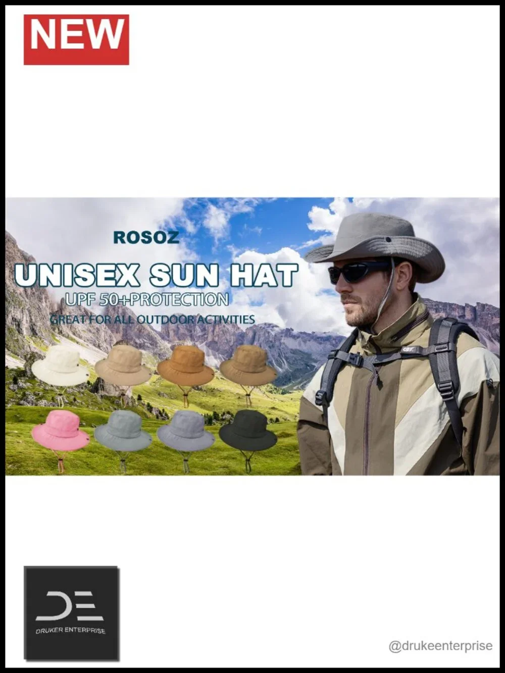UPF 50+ Quick Dry Foldable Bucket Hat with Chin Strap for Hiking Beach